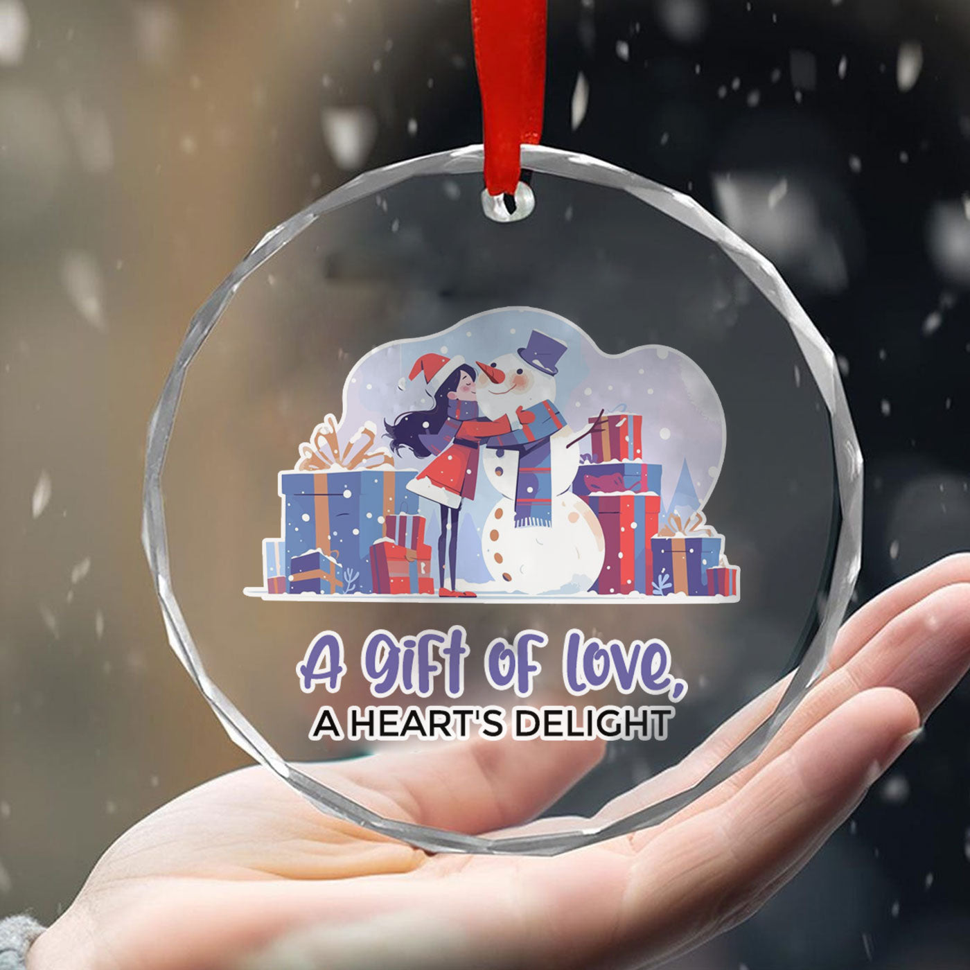 Christmas Snowman Hug | Embrace the Magic of the Holiday | Glass Ornament